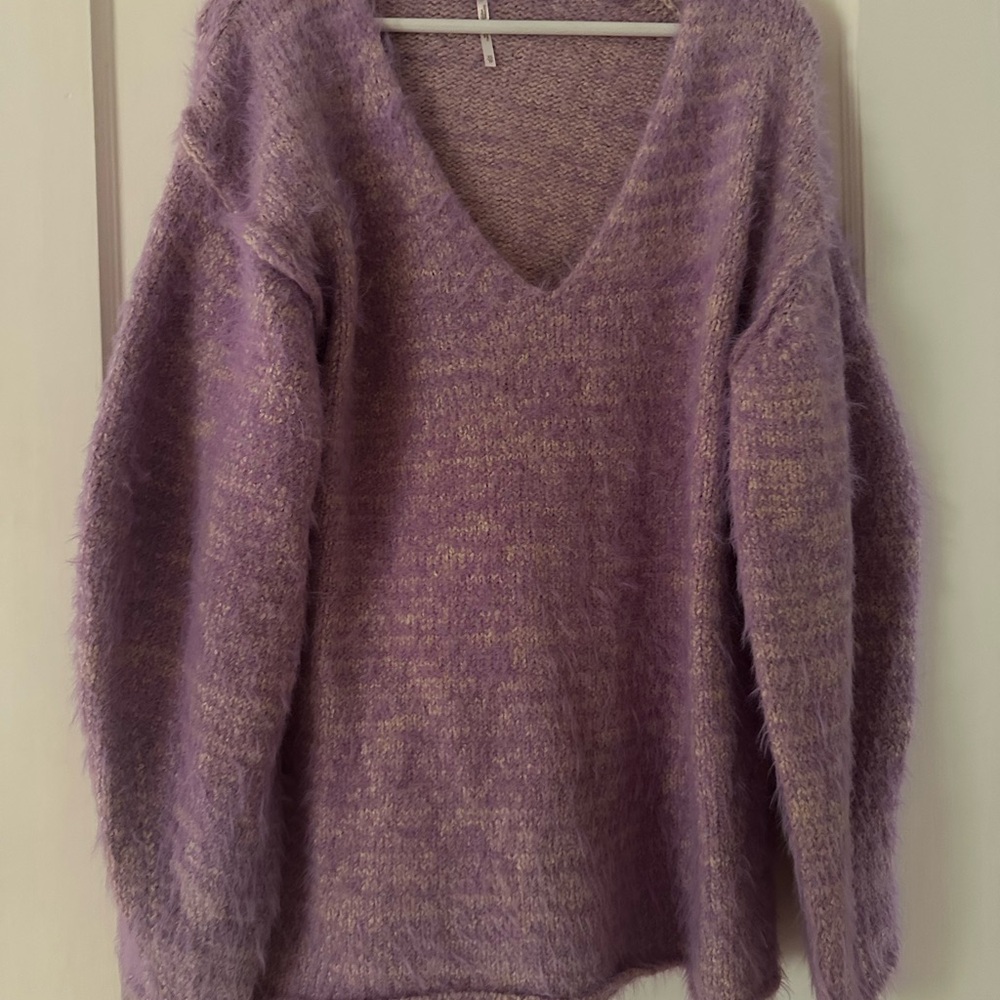 Free People Lavender Fuzzy V-Neck Sweater
